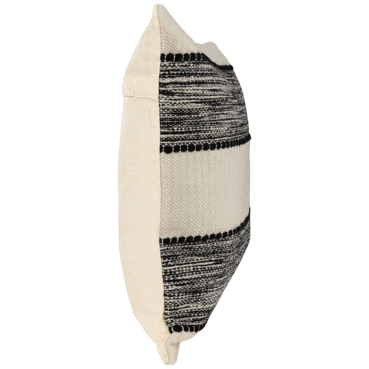 20" Black and Cream Textured Block Handloom Woven Outdoor Square Throw Pillow
