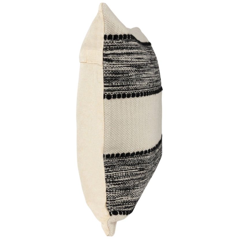 20" Black and Cream Textured Block Handloom Woven Outdoor Square Throw Pillow