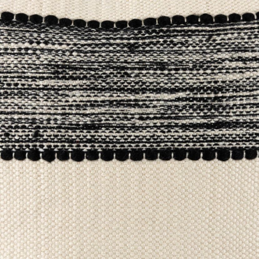 20" Black and Cream Textured Block Handloom Woven Outdoor Square Throw Pillow