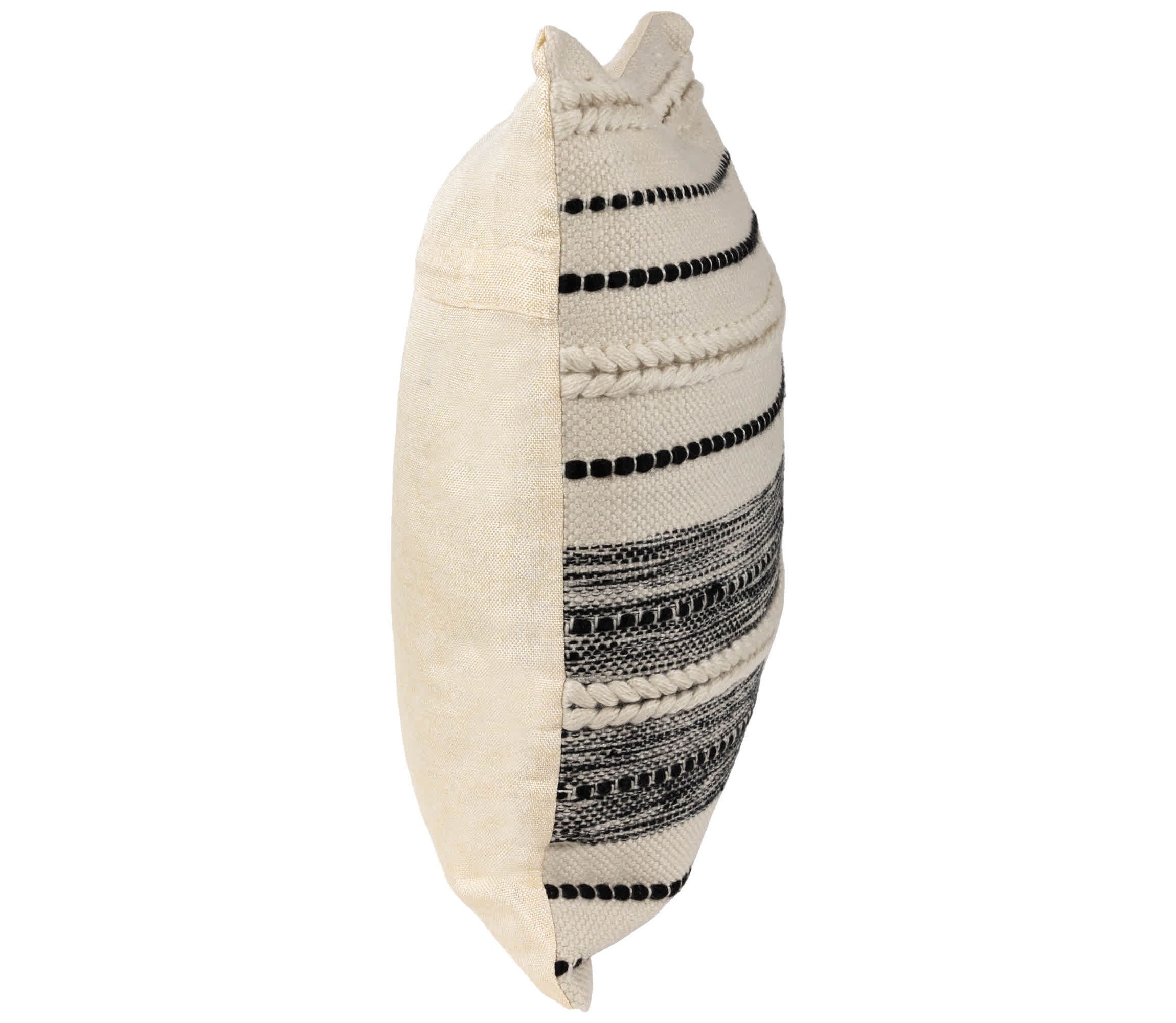 20" Cream and Black Twisted Textured Block Handloom Woven Outdoor Square Throw Pillow