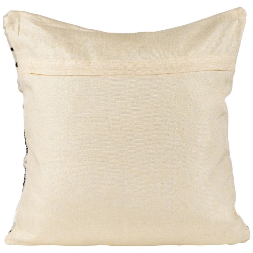 20" Cream and Black Twisted Textured Block Handloom Woven Outdoor Square Throw Pillow