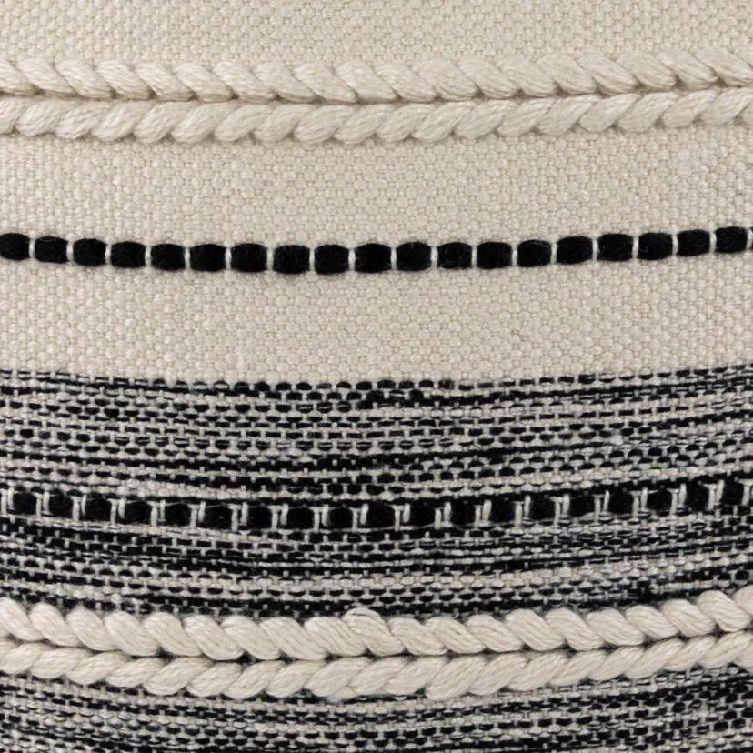 20" Cream and Black Twisted Textured Block Handloom Woven Outdoor Square Throw Pillow