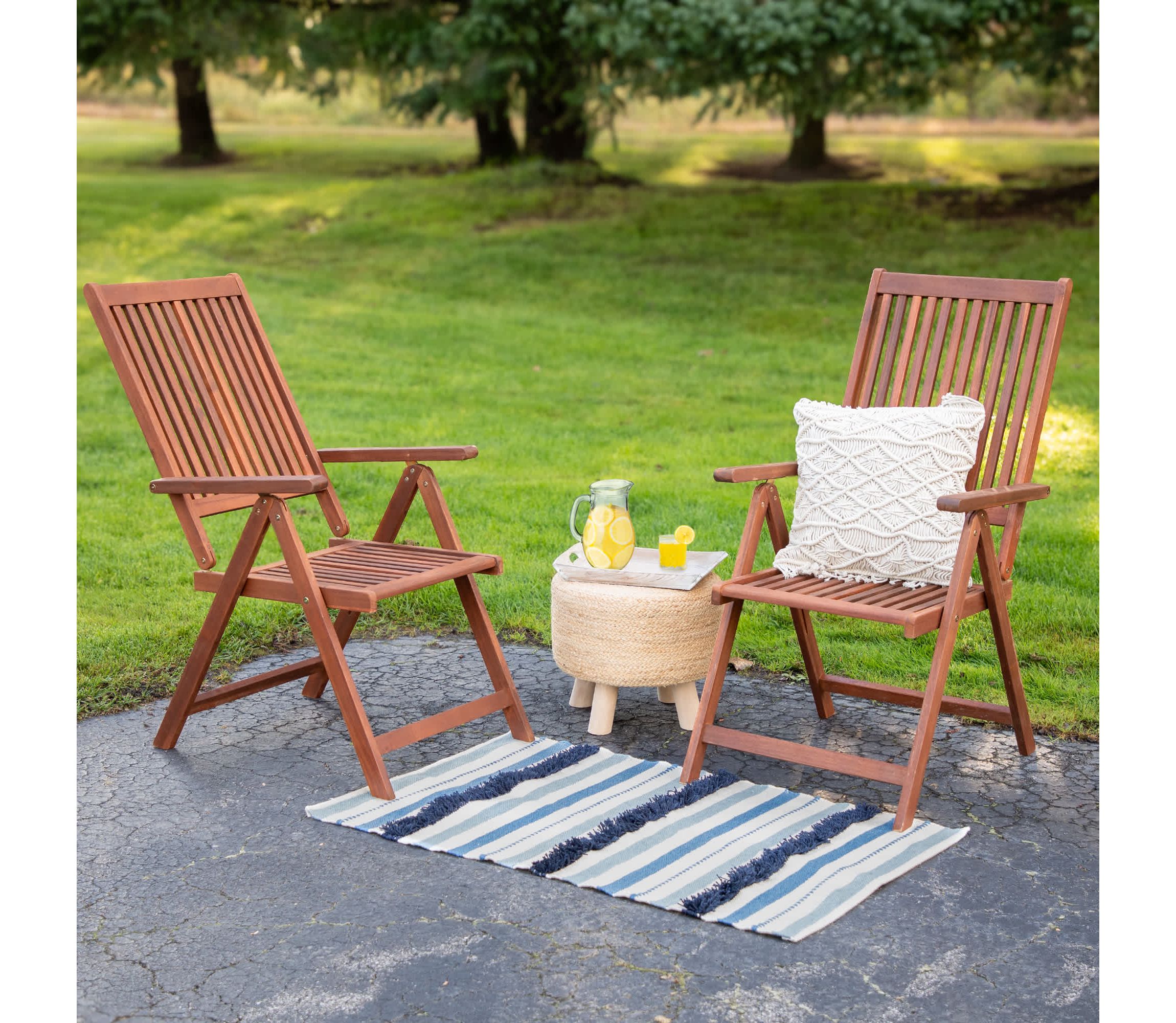 3.5 x 2.25 Blue  Cream and Black Striped Handloom Woven Outdoor Accent Throw Rug