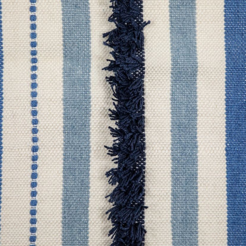 3.5 x 2.25 Blue  Cream and Black Striped Handloom Woven Outdoor Accent Throw Rug