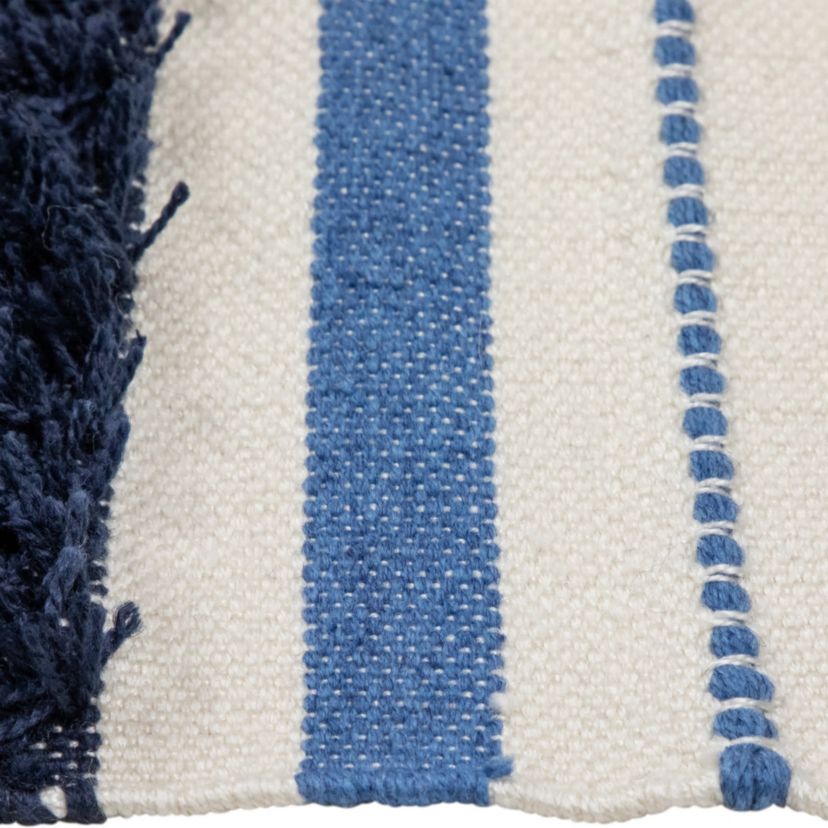 3.5 x 2.25 Blue  Cream and Black Striped Handloom Woven Outdoor Accent Throw Rug