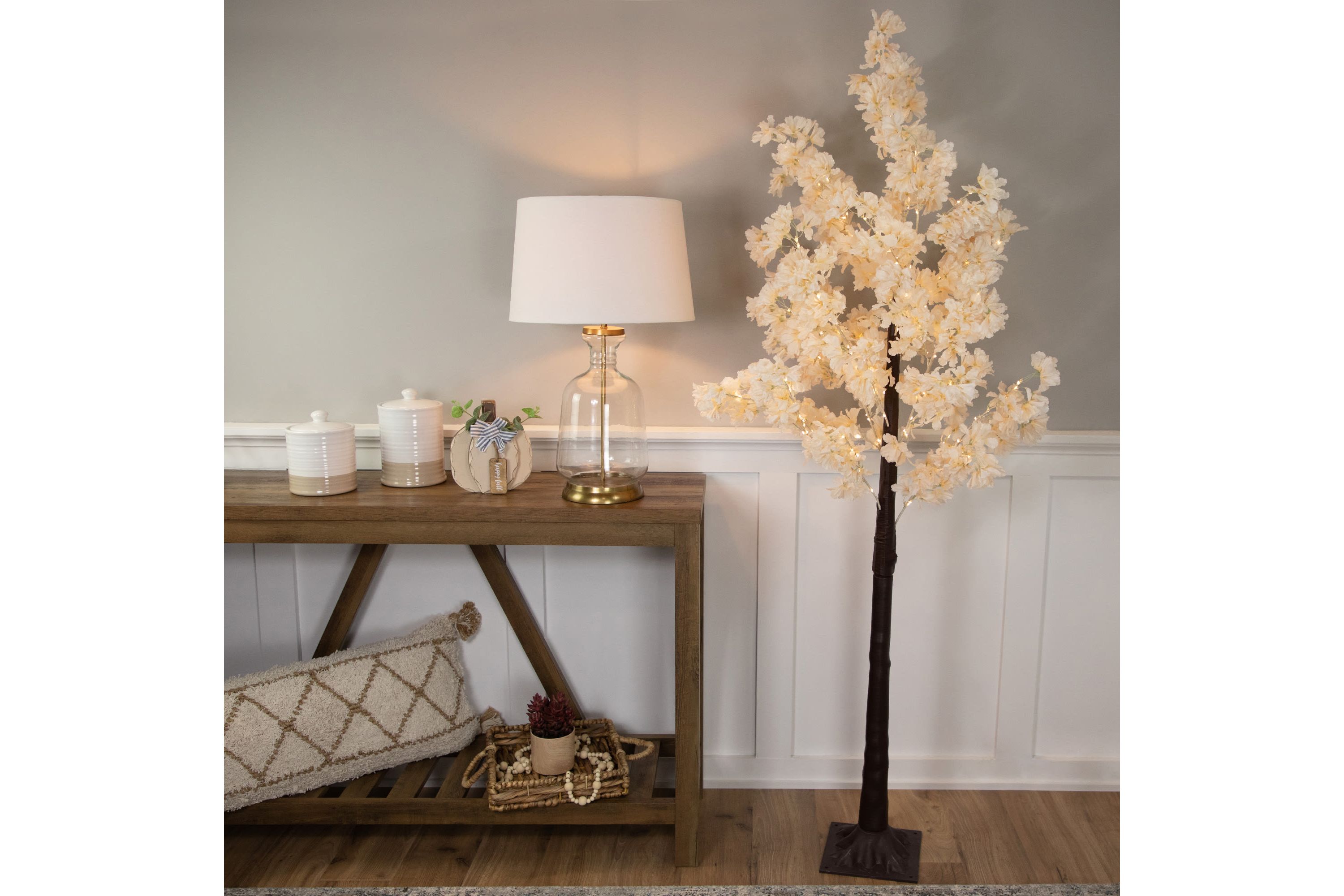 6 LED Lighted White Floral Artificial Tree - Warm White Lights