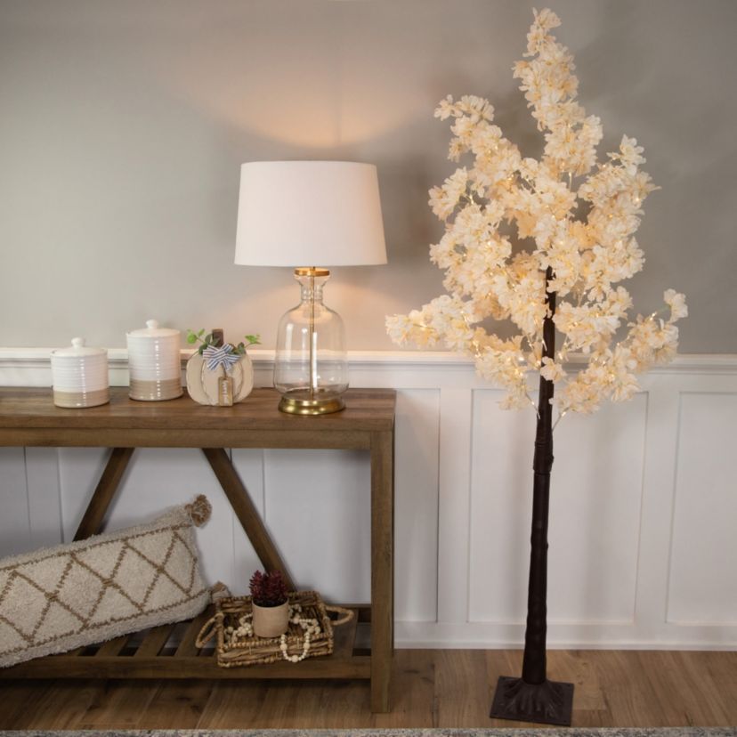 6 LED Lighted White Floral Artificial Tree - Warm White Lights