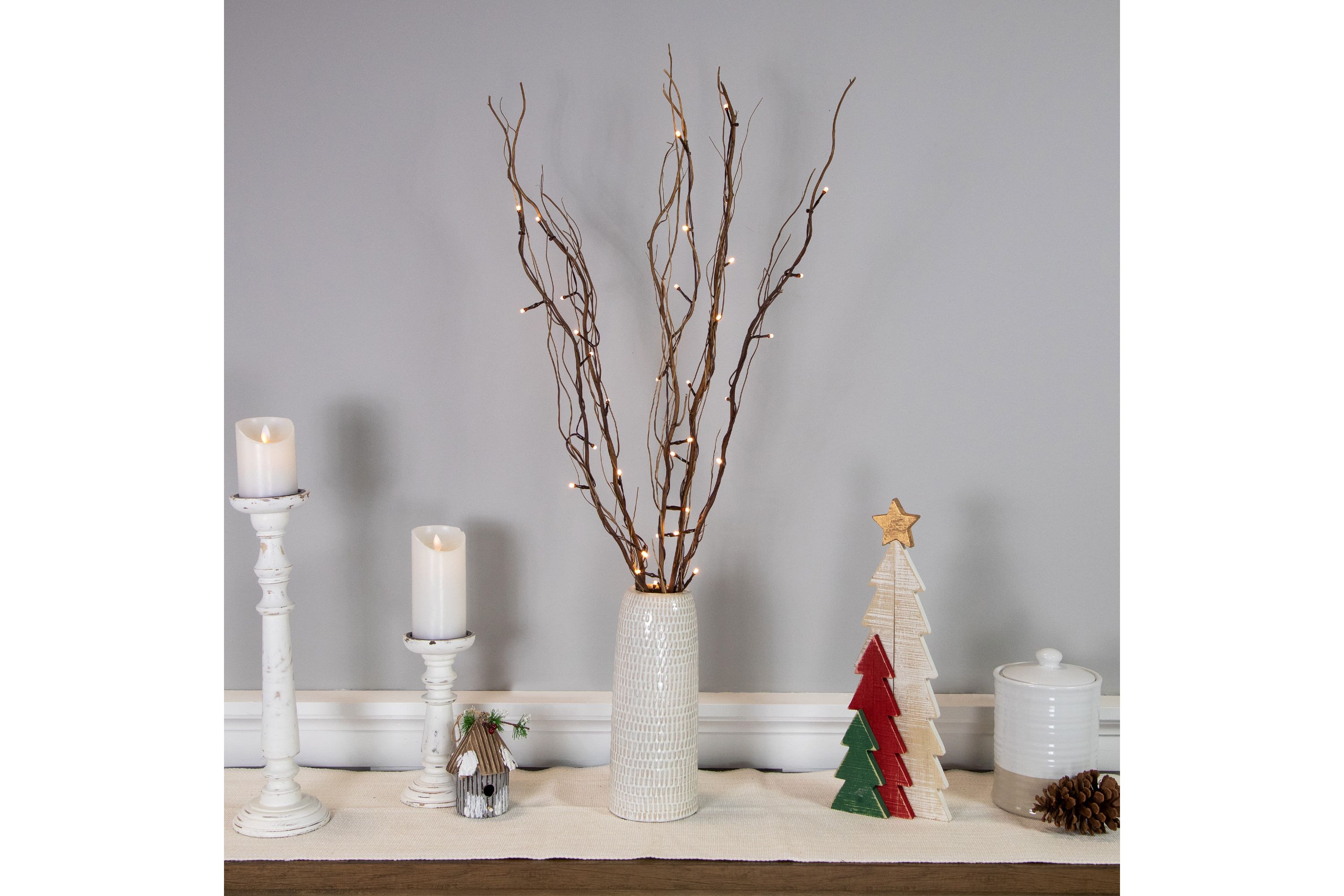 39inch LED Lighted Natural Branch Bundle Christmas Decoration - Warm White Lights