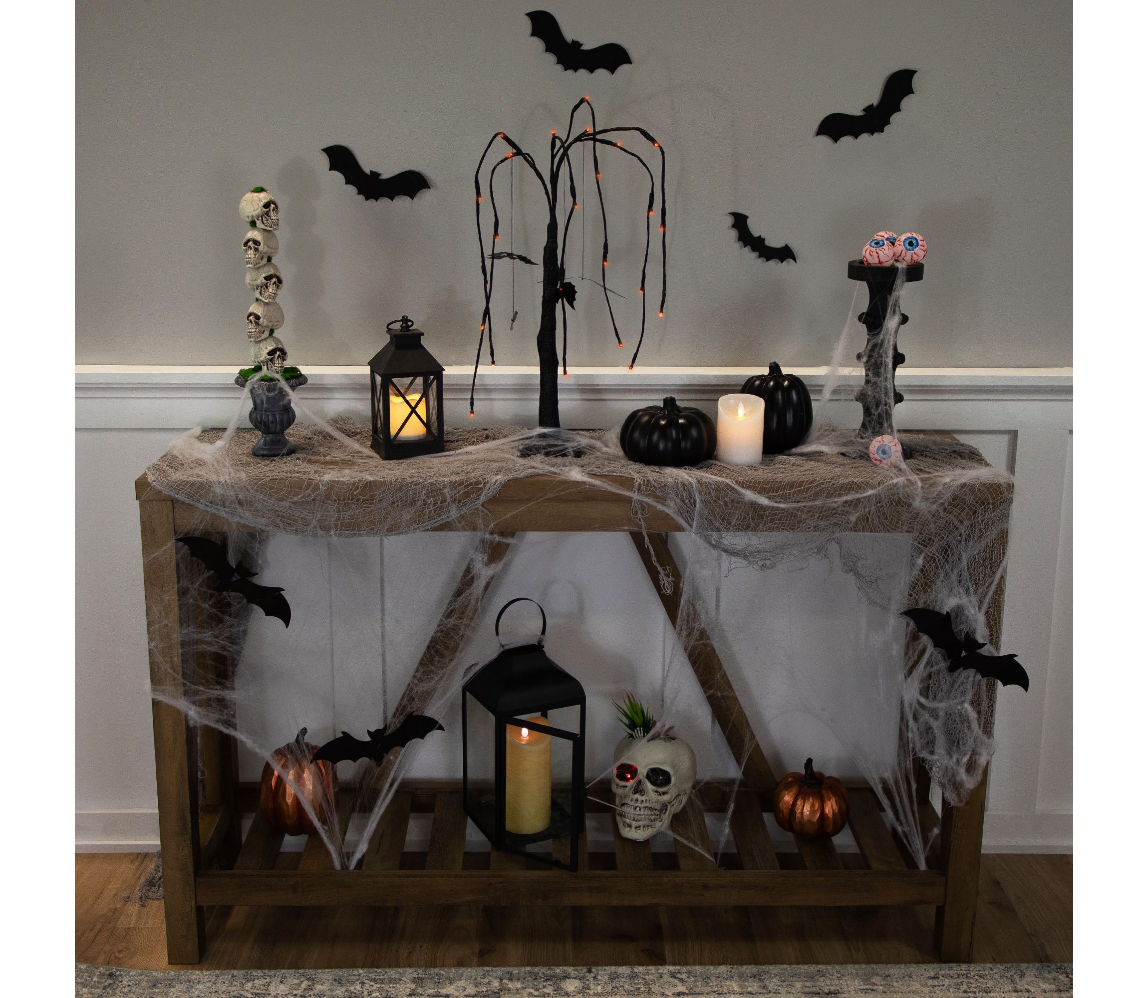 24inch LED Lighted Black Glittered Halloween Willow Tree with Bats - Orange Lights