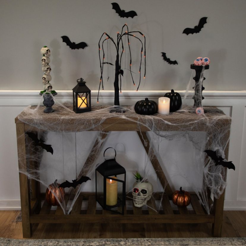 24inch LED Lighted Black Glittered Halloween Willow Tree with Bats - Orange Lights