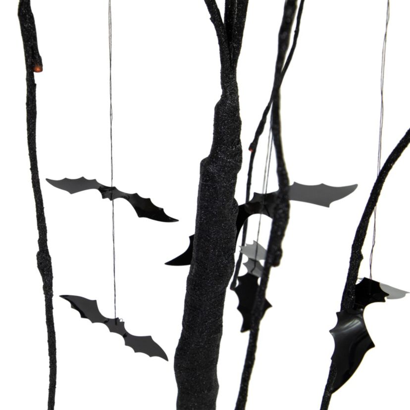 24inch LED Lighted Black Glittered Halloween Willow Tree with Bats - Orange Lights