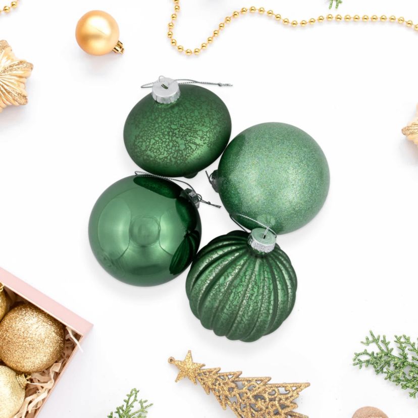 Matte and Shiny Finish Ball Glass Christmas Ornaments - 3" (80mm) - Dark Aquamarine - 9ct