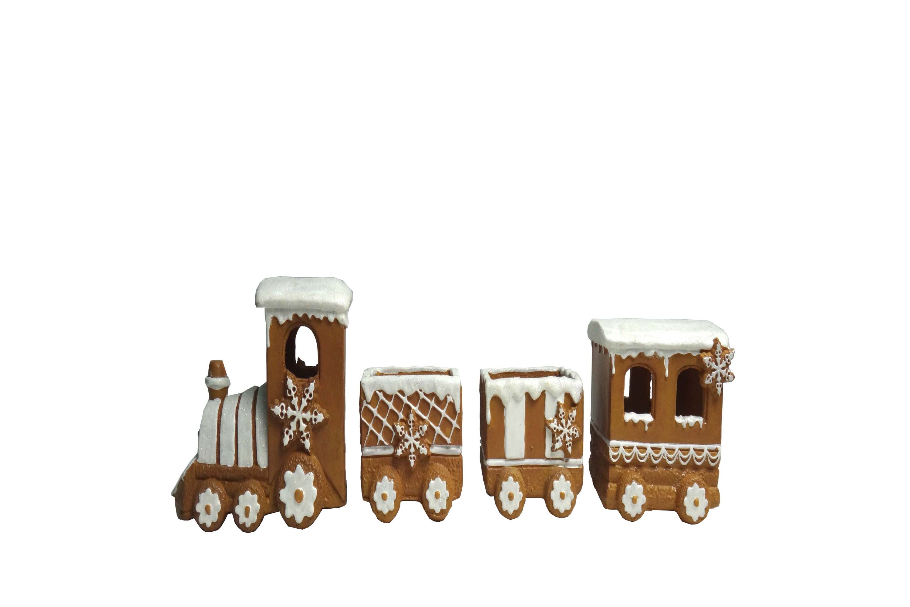 4-Piece Frosted Gingerbread Train Christmas Decoration 5.5inch