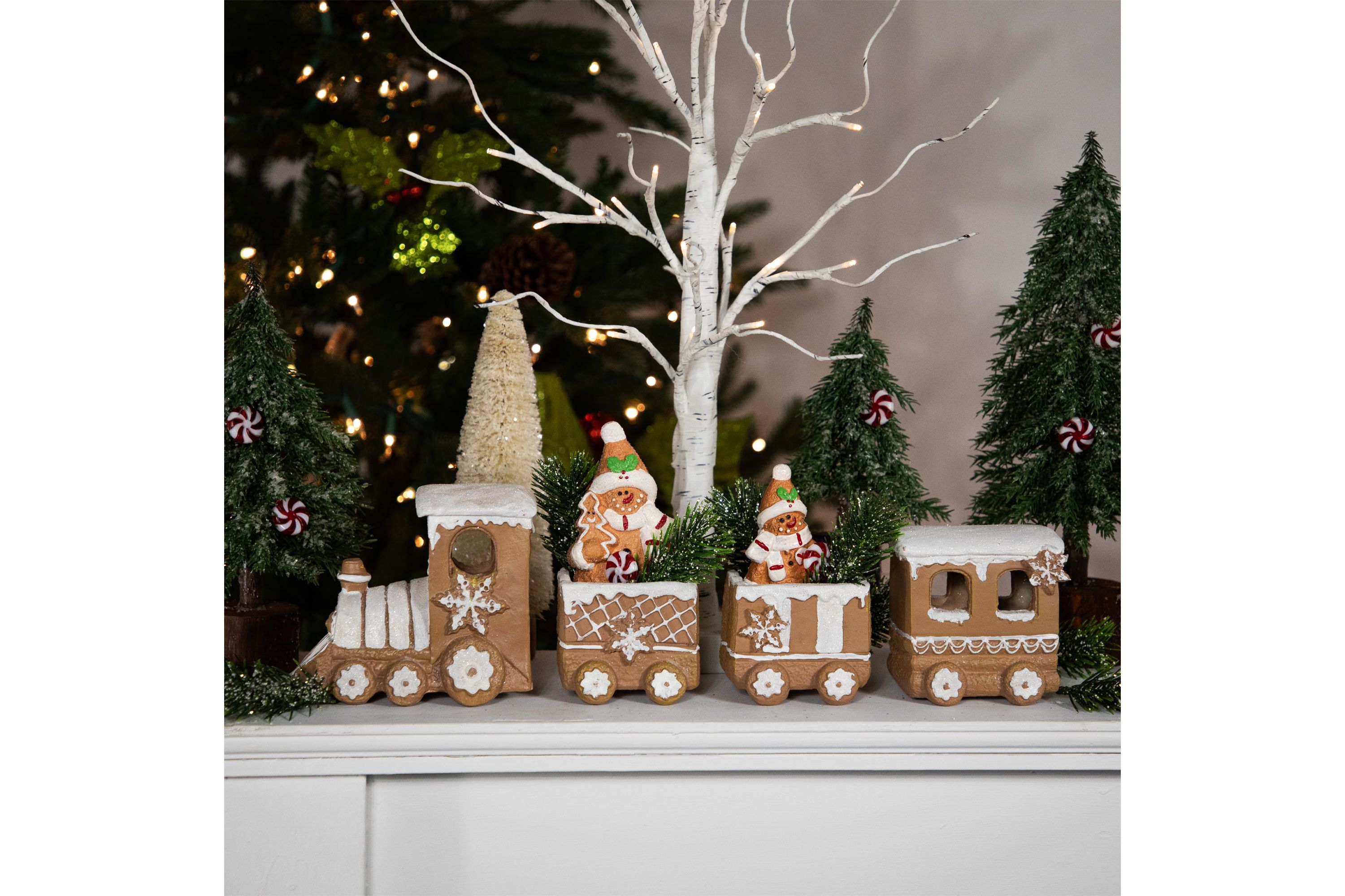 4-Piece Frosted Gingerbread Train Christmas Decoration 5.5inch