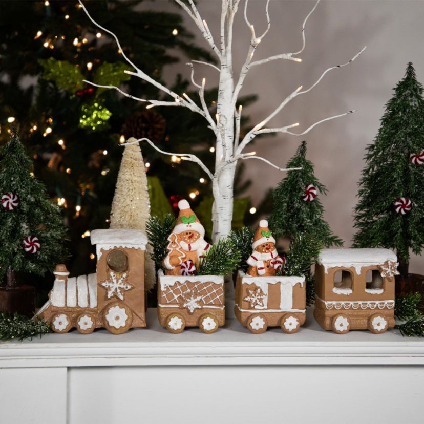 4-Piece Frosted Gingerbread Train Christmas Decoration 5.5inch
