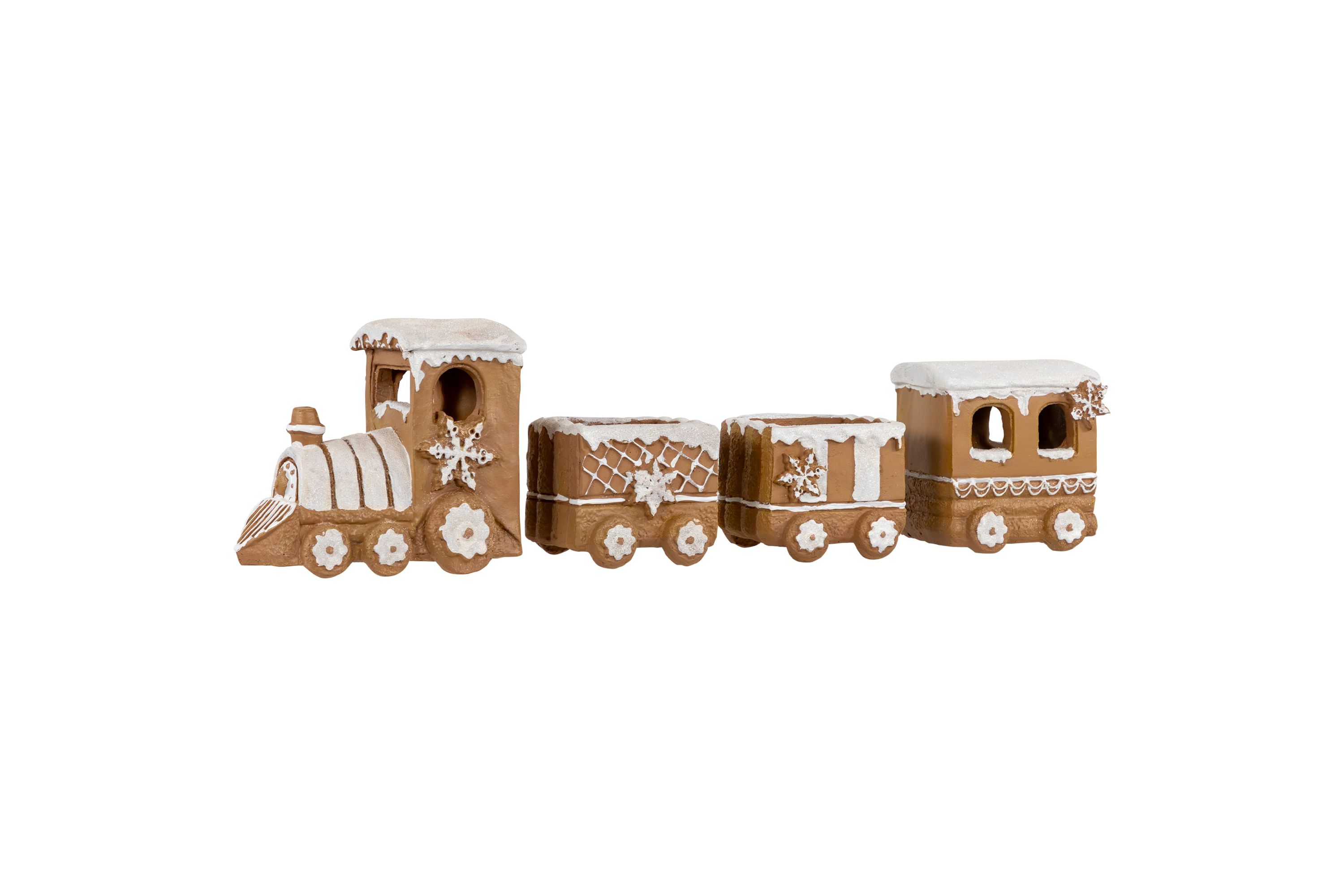 4-Piece Frosted Gingerbread Train Christmas Decoration 5.5inch