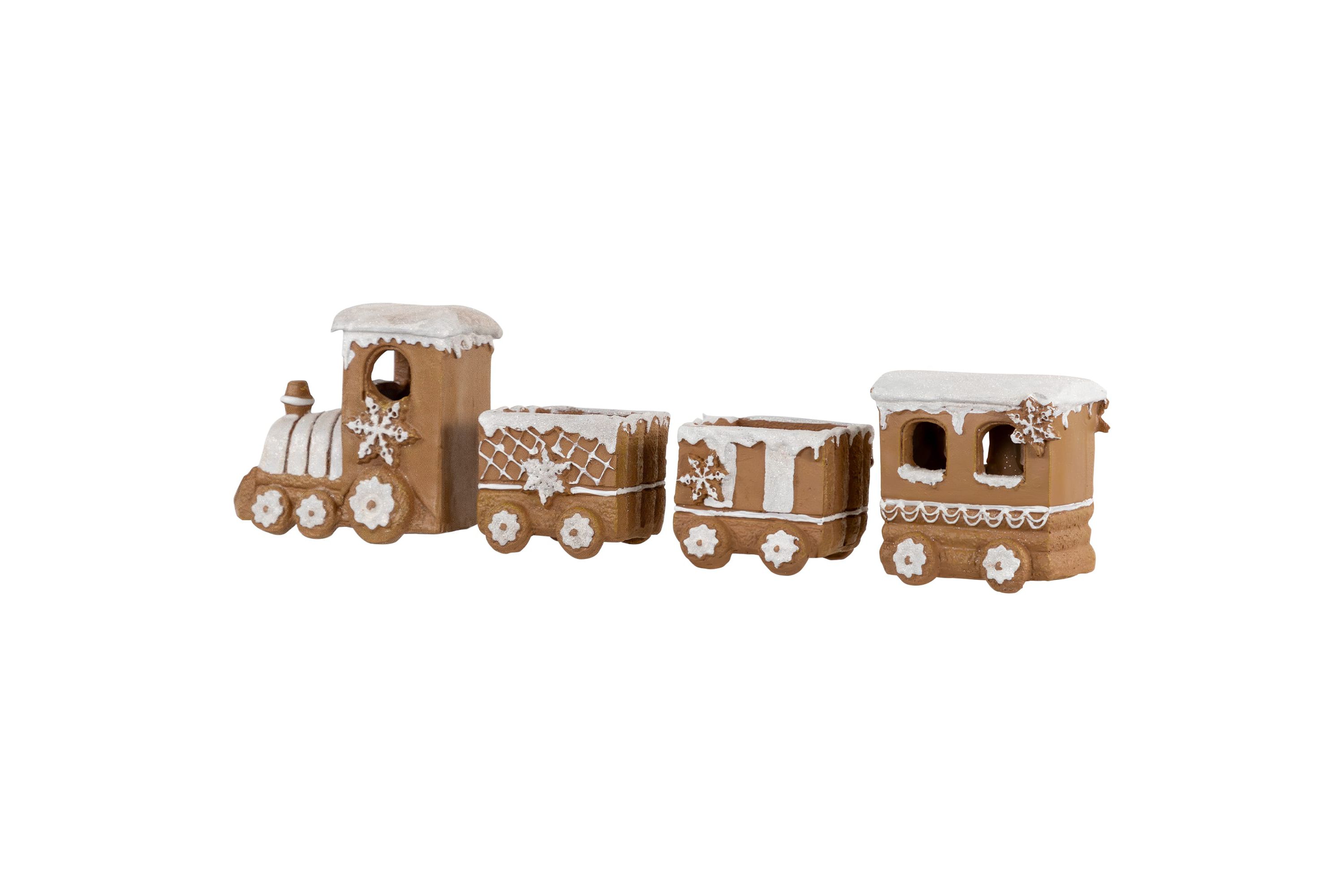 4-Piece Frosted Gingerbread Train Christmas Decoration 5.5inch