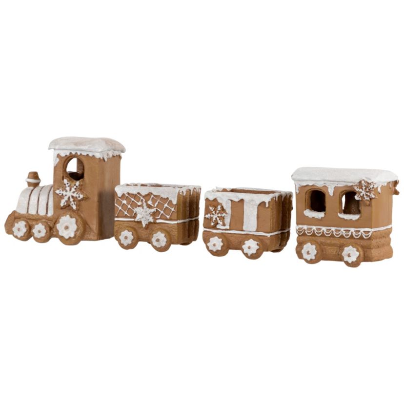 4-Piece Frosted Gingerbread Train Christmas Decoration 5.5inch