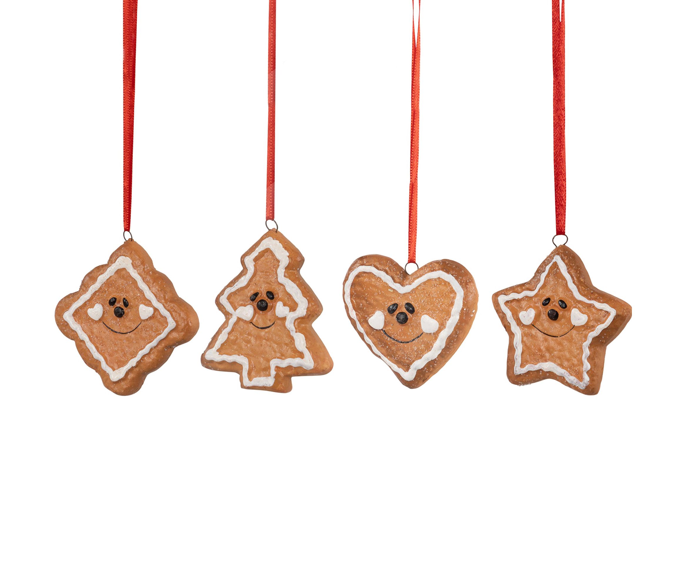 Set of 4 Gingerbread Heart Star Tree and Diamond Christmas Ornaments 2.5inch