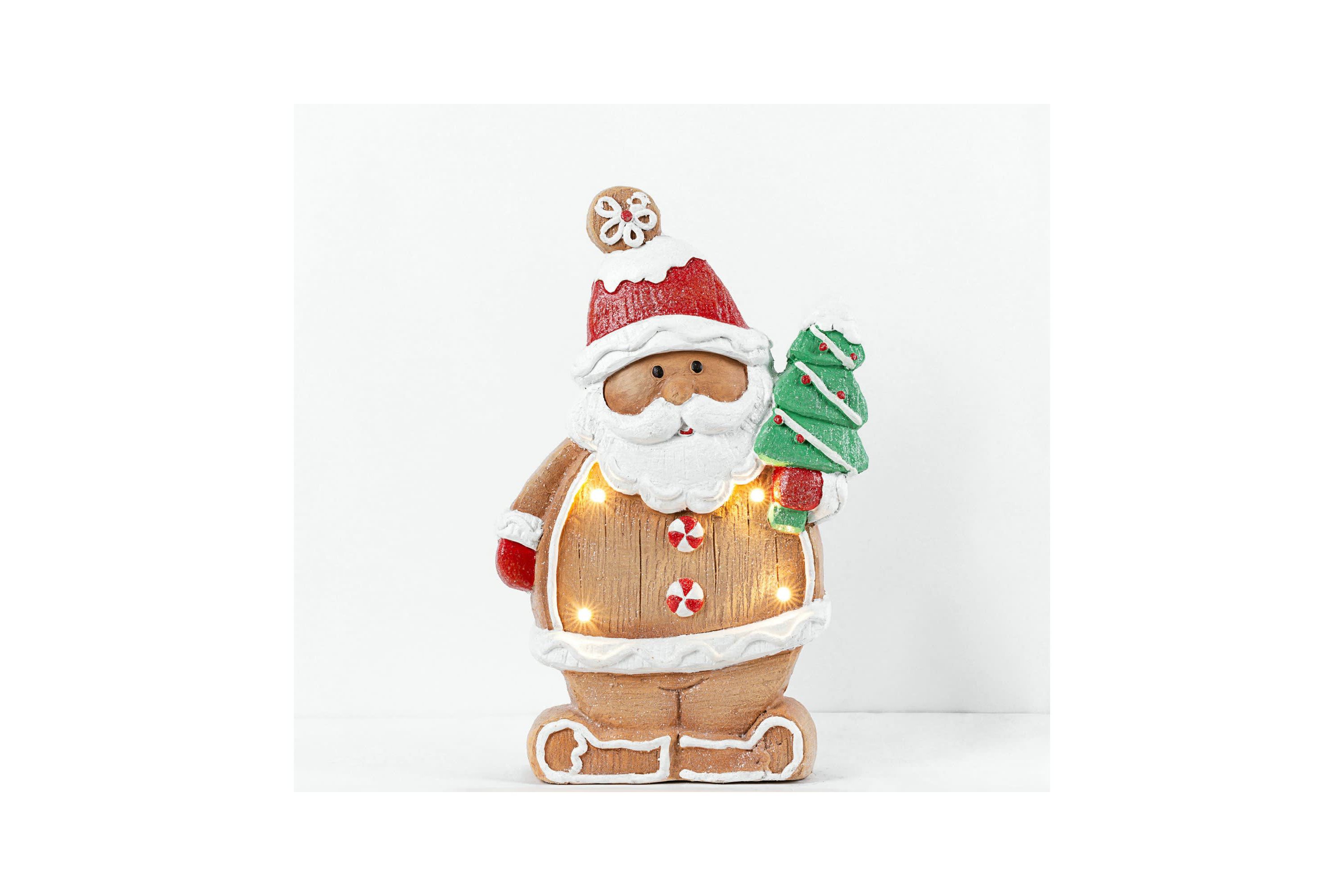 16inch Lighted Gingerbread Santa with Frosted Tree Christmas Figure