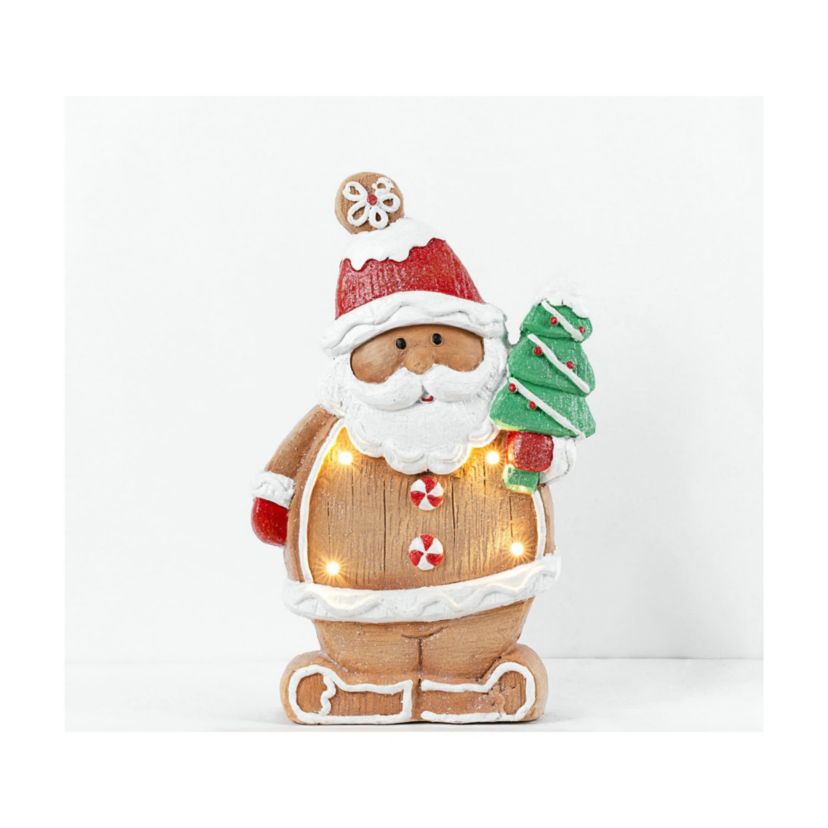 16inch Lighted Gingerbread Santa with Frosted Tree Christmas Figure