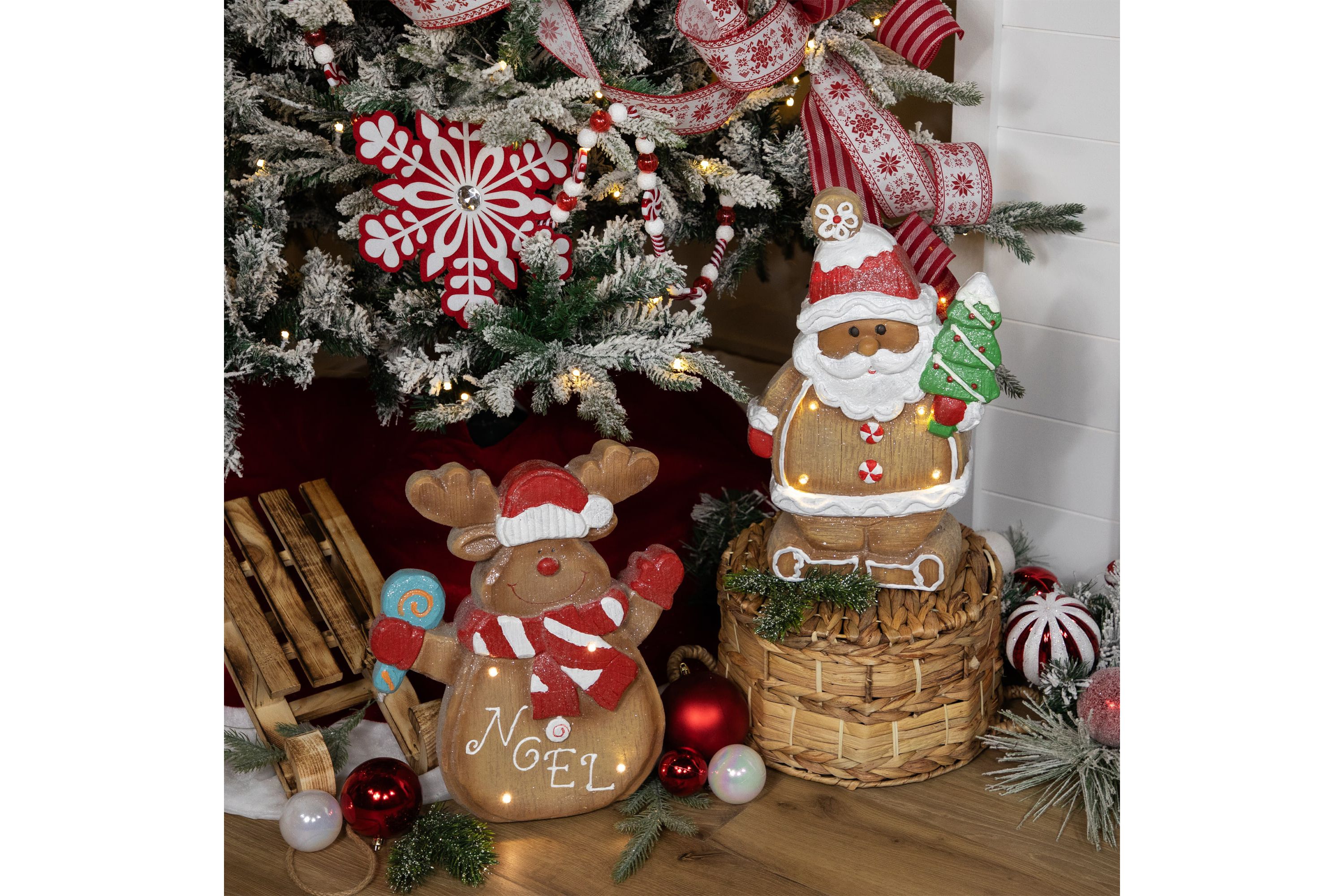 16inch Lighted Gingerbread Santa with Frosted Tree Christmas Figure