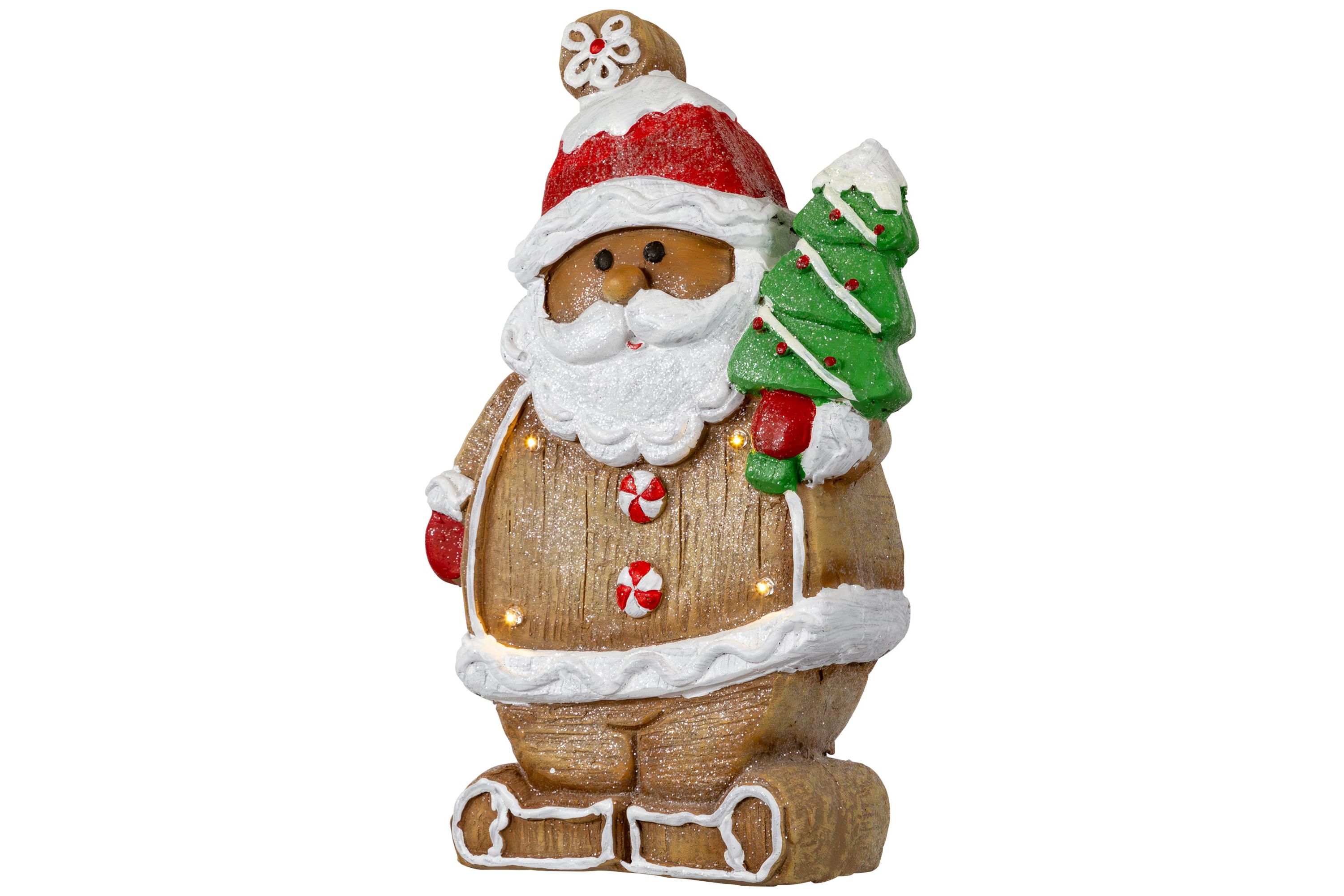 16inch Lighted Gingerbread Santa with Frosted Tree Christmas Figure