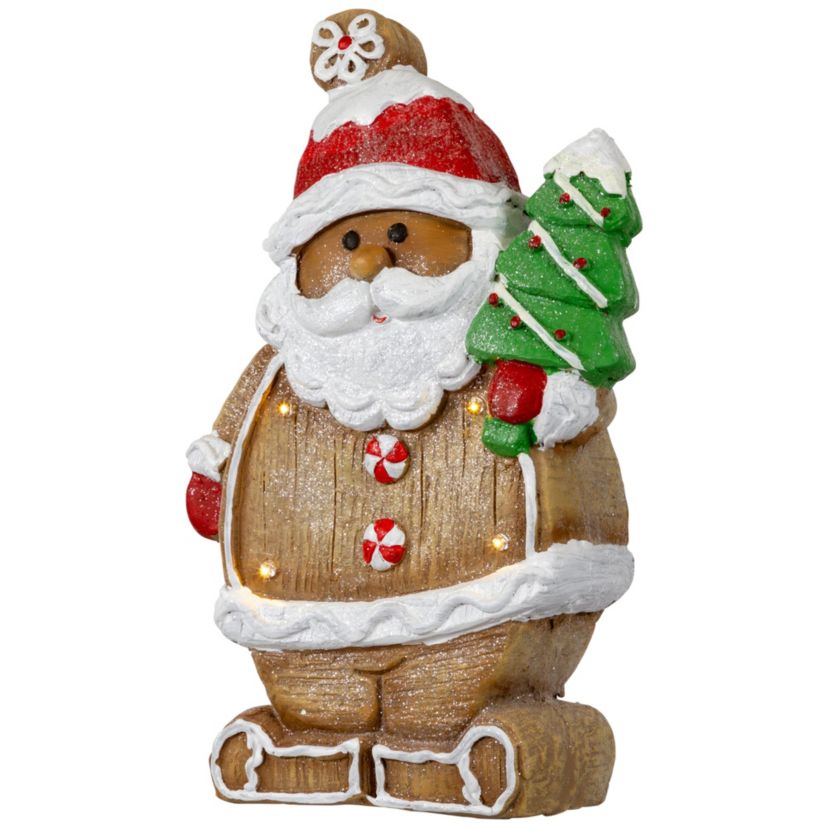 16inch Lighted Gingerbread Santa with Frosted Tree Christmas Figure