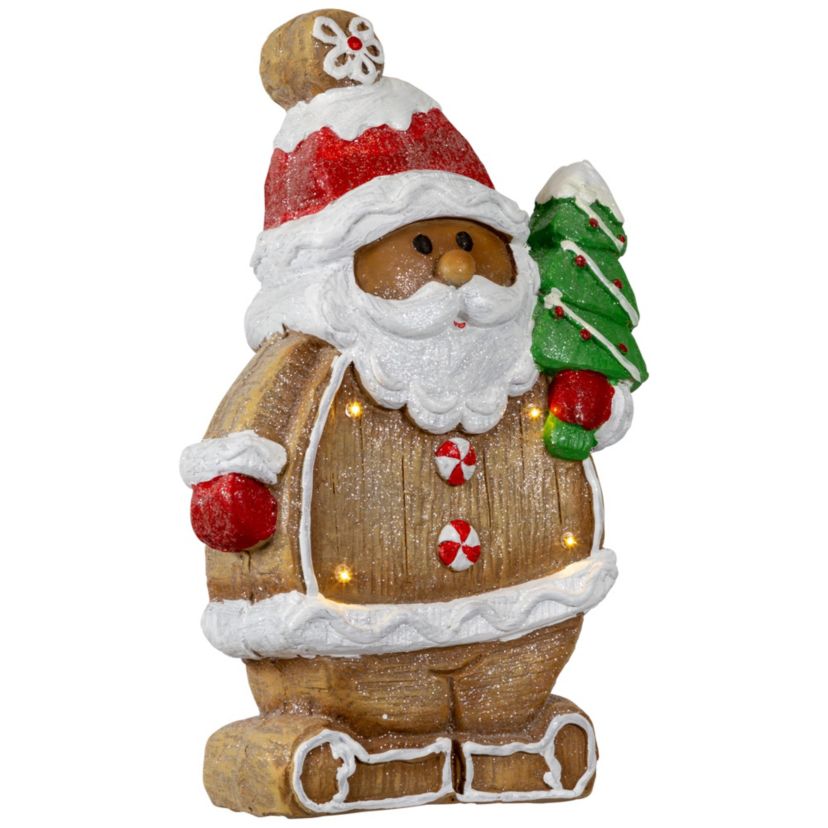 16inch Lighted Gingerbread Santa with Frosted Tree Christmas Figure