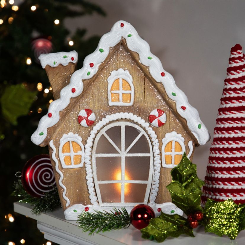12.5inch LED Lighted Frosted Gingerbread Peppermint Christmas House