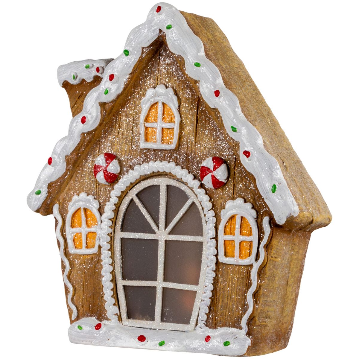 12.5inch LED Lighted Frosted Gingerbread Peppermint Christmas House
