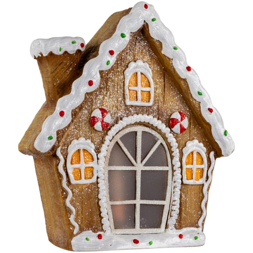 12.5inch LED Lighted Frosted Gingerbread Peppermint Christmas House