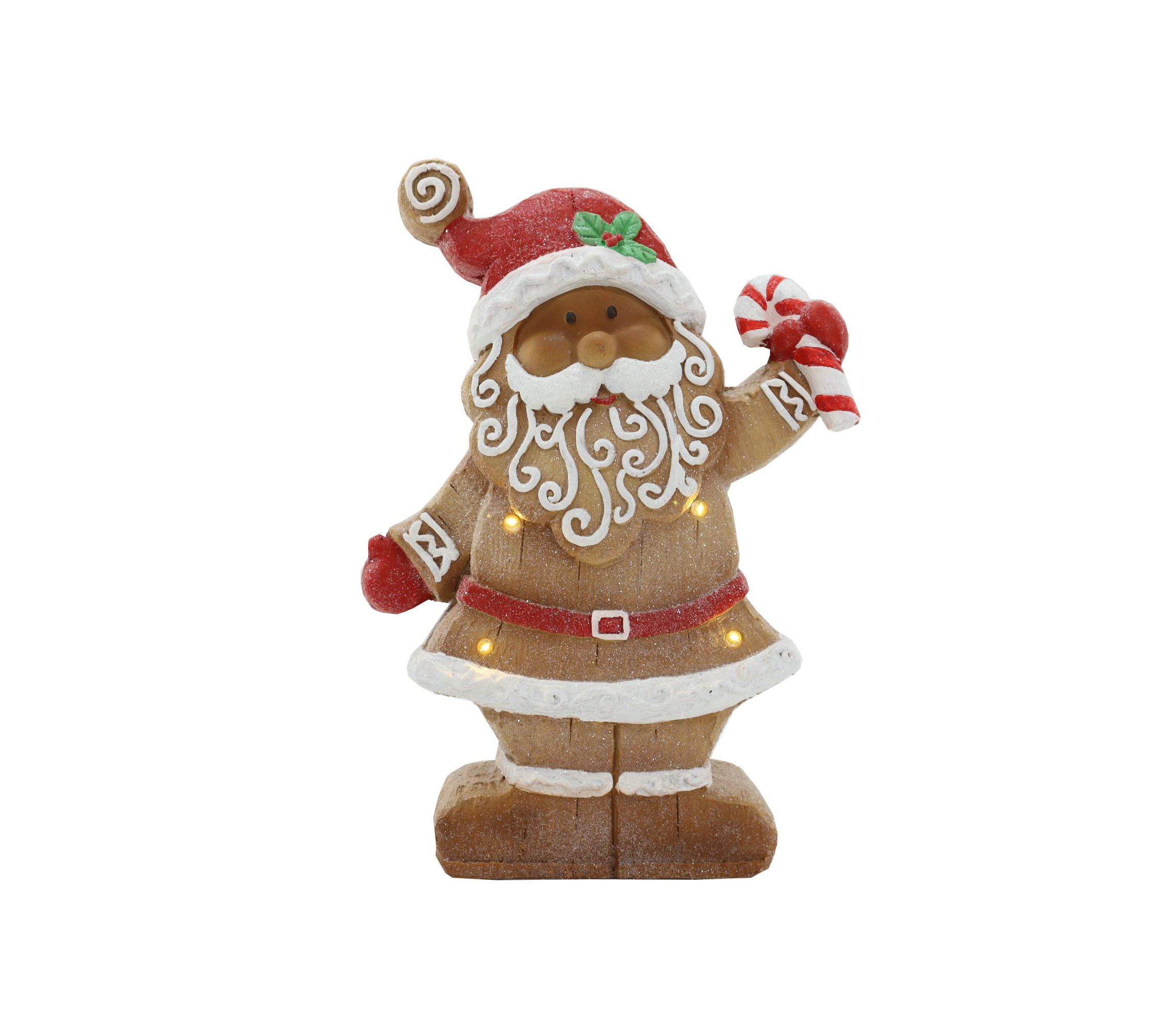 15inch LED Lighted Gingerbread Santa with Candy Cane Christmas Figure