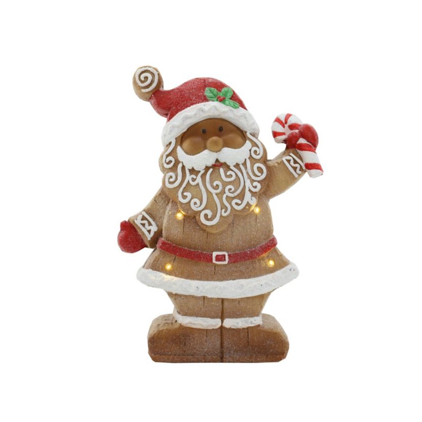15inch LED Lighted Gingerbread Santa with Candy Cane Christmas Figure