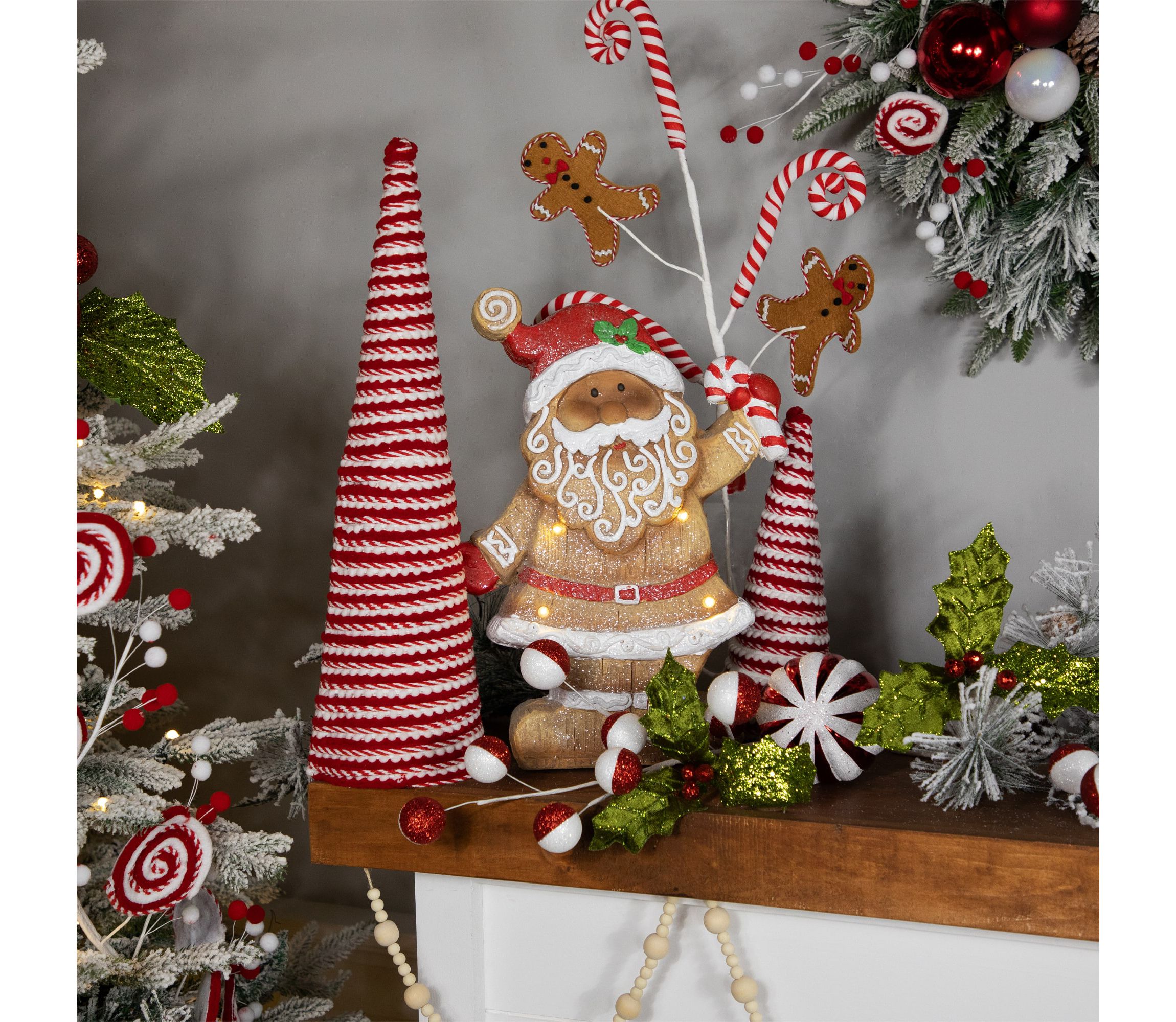 15inch LED Lighted Gingerbread Santa with Candy Cane Christmas Figure