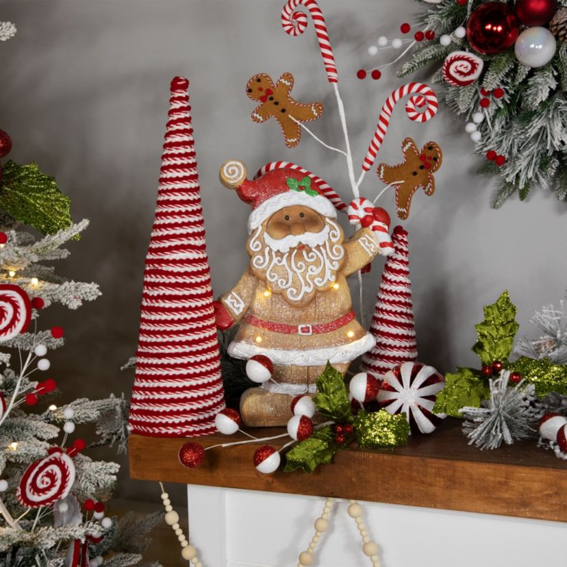 15inch LED Lighted Gingerbread Santa with Candy Cane Christmas Figure