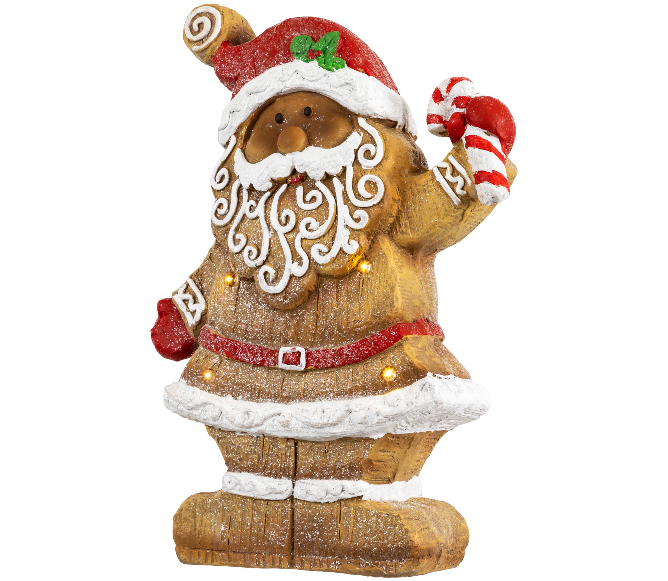 15inch LED Lighted Gingerbread Santa with Candy Cane Christmas Figure