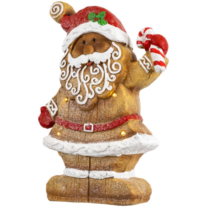 15inch LED Lighted Gingerbread Santa with Candy Cane Christmas Figure
