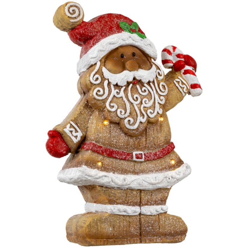15inch LED Lighted Gingerbread Santa with Candy Cane Christmas Figure