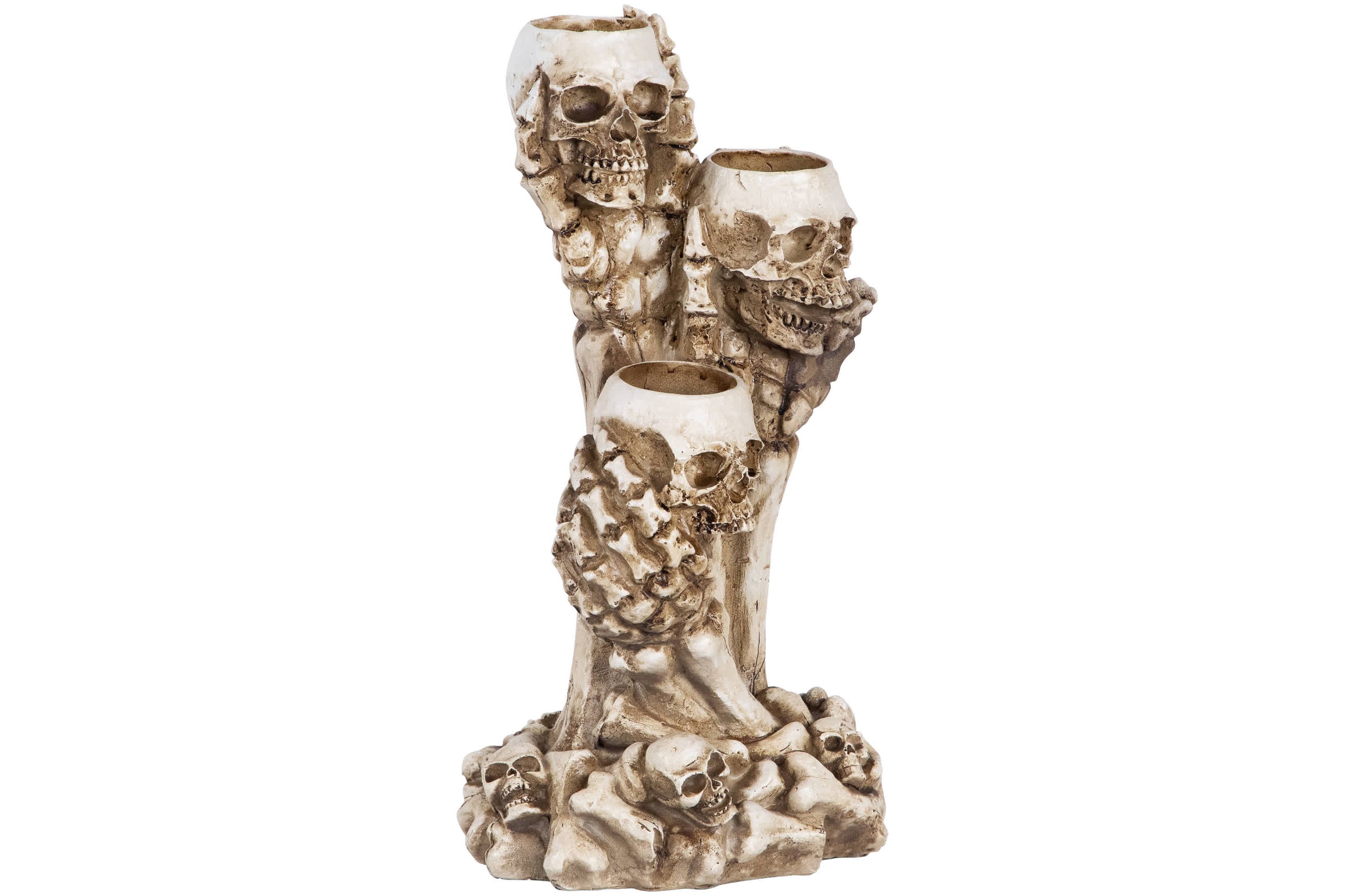 Triple Skulls and Bones Halloween Tea Light Candle Holder - 12"