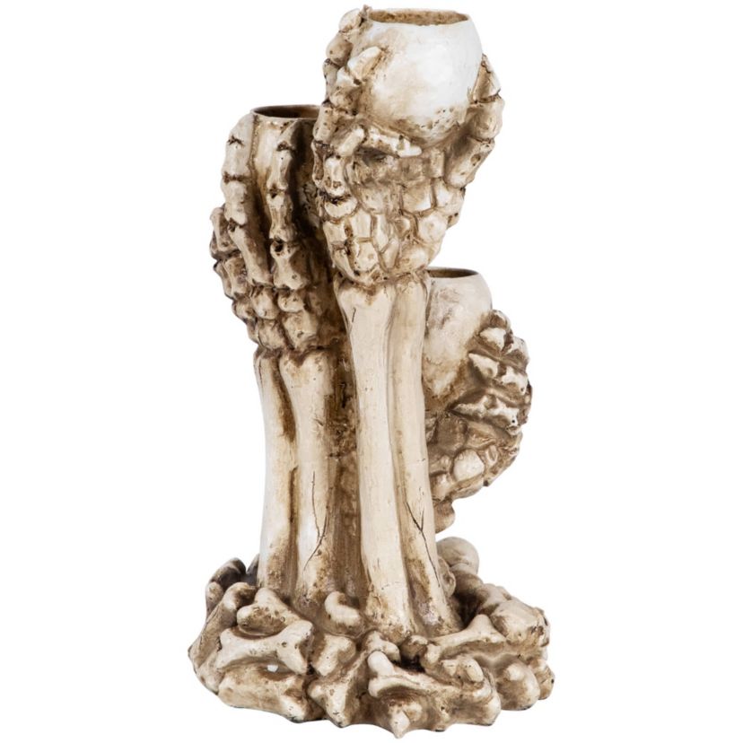Triple Skulls and Bones Halloween Tea Light Candle Holder - 12"