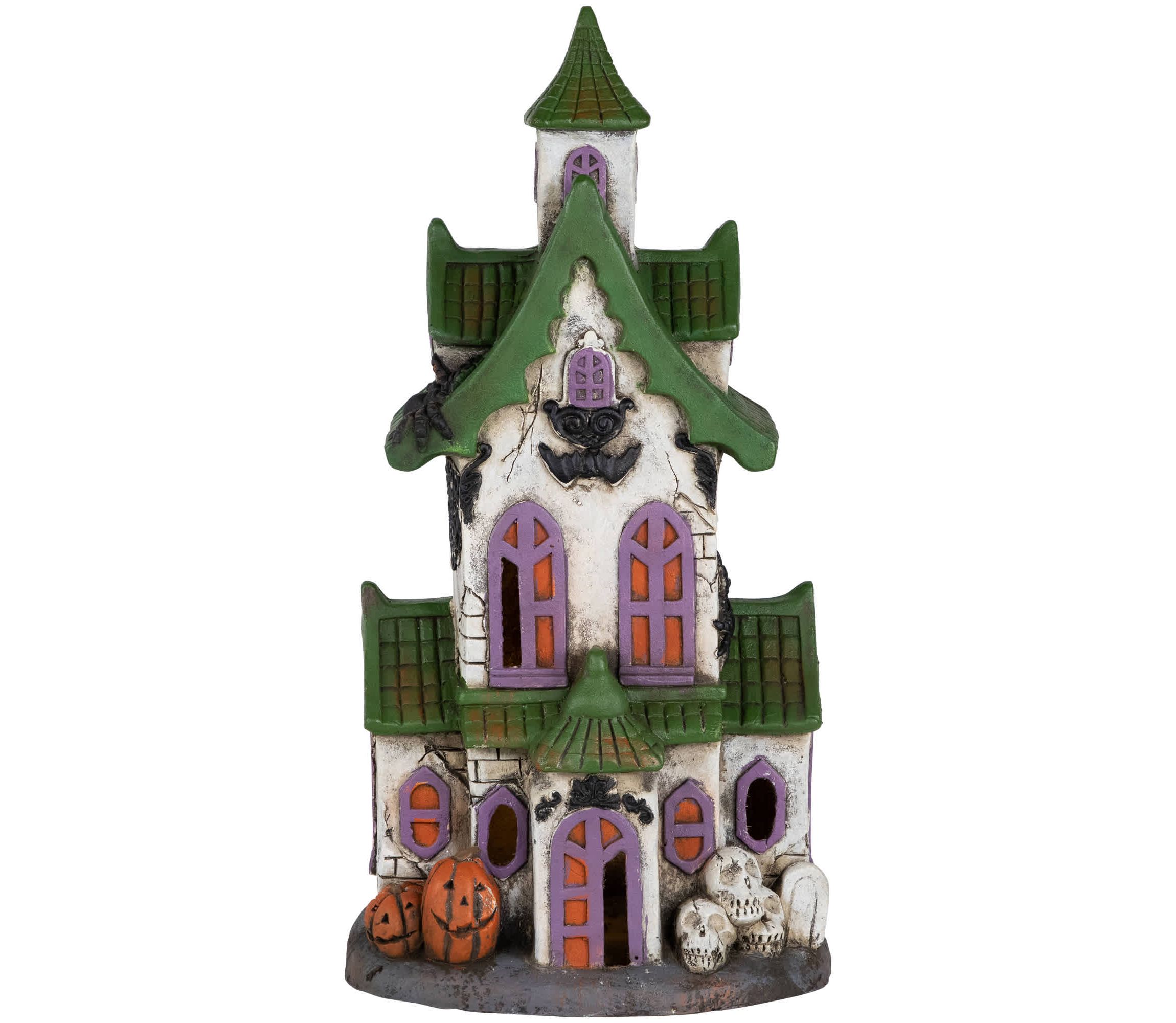 LED Lighted Haunted House with Skulls Halloween Decoration - 22.75"