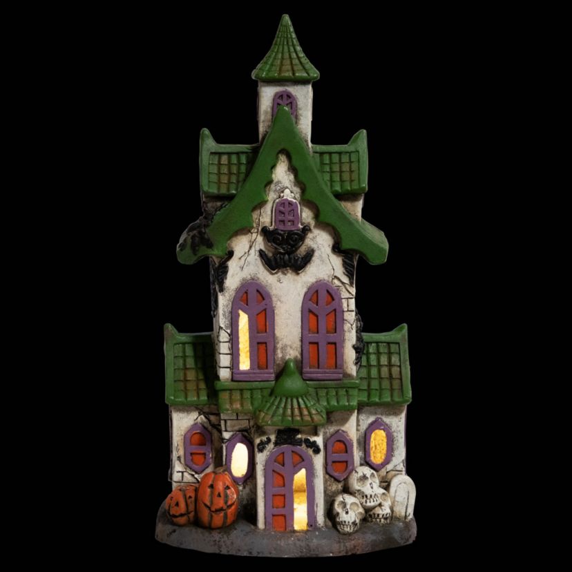 LED Lighted Haunted House with Skulls Halloween Decoration - 22.75"