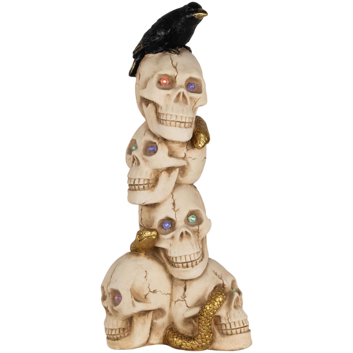 LED Lighted Skull Tower with Raven and Snake Halloween Decoration - 27.5"
