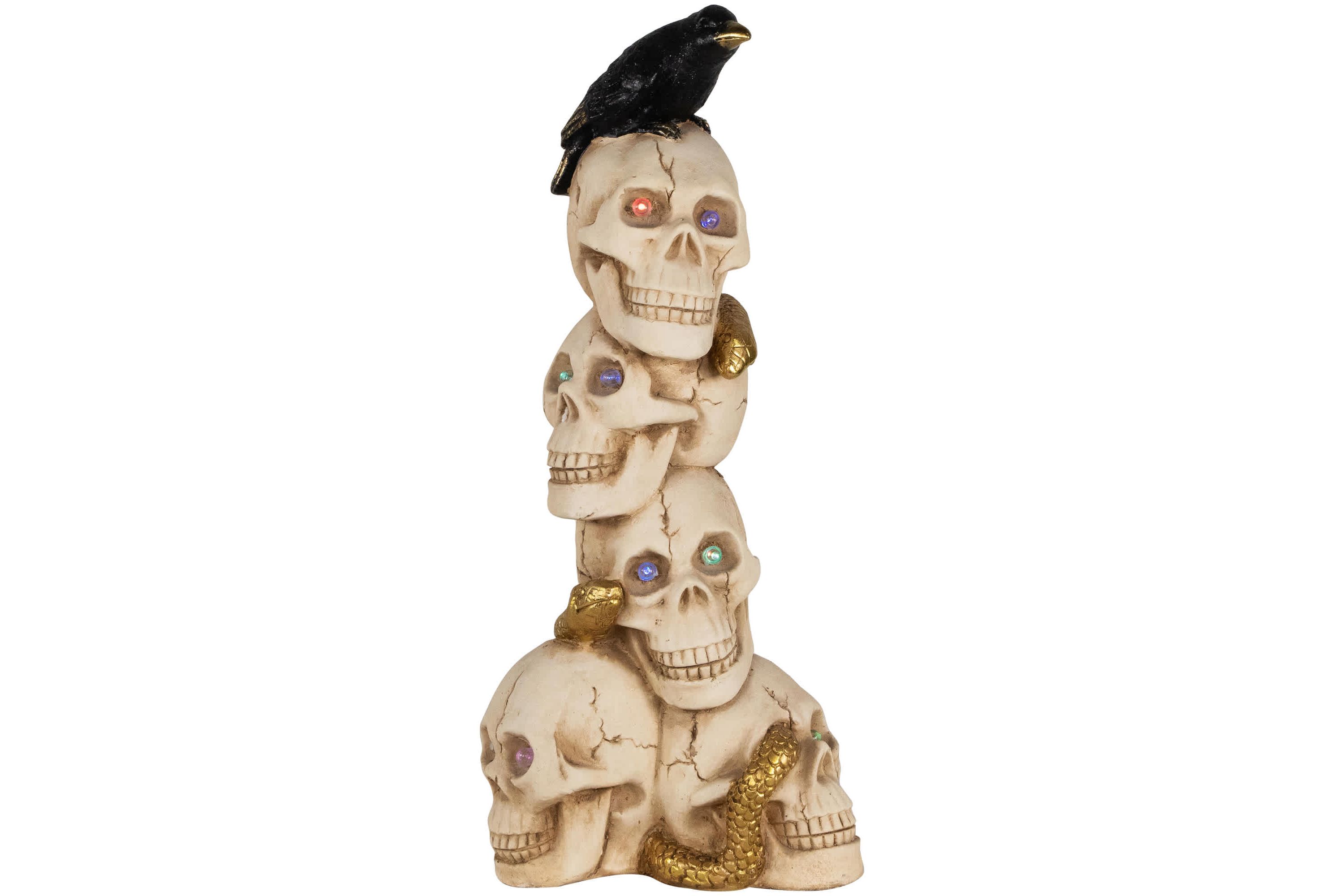 LED Lighted Skull Tower with Raven and Snake Halloween Decoration - 27.5"