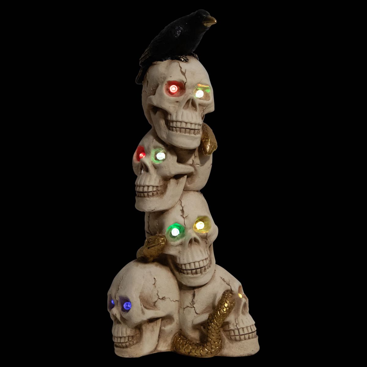 LED Lighted Skull Tower with Raven and Snake Halloween Decoration - 27.5"