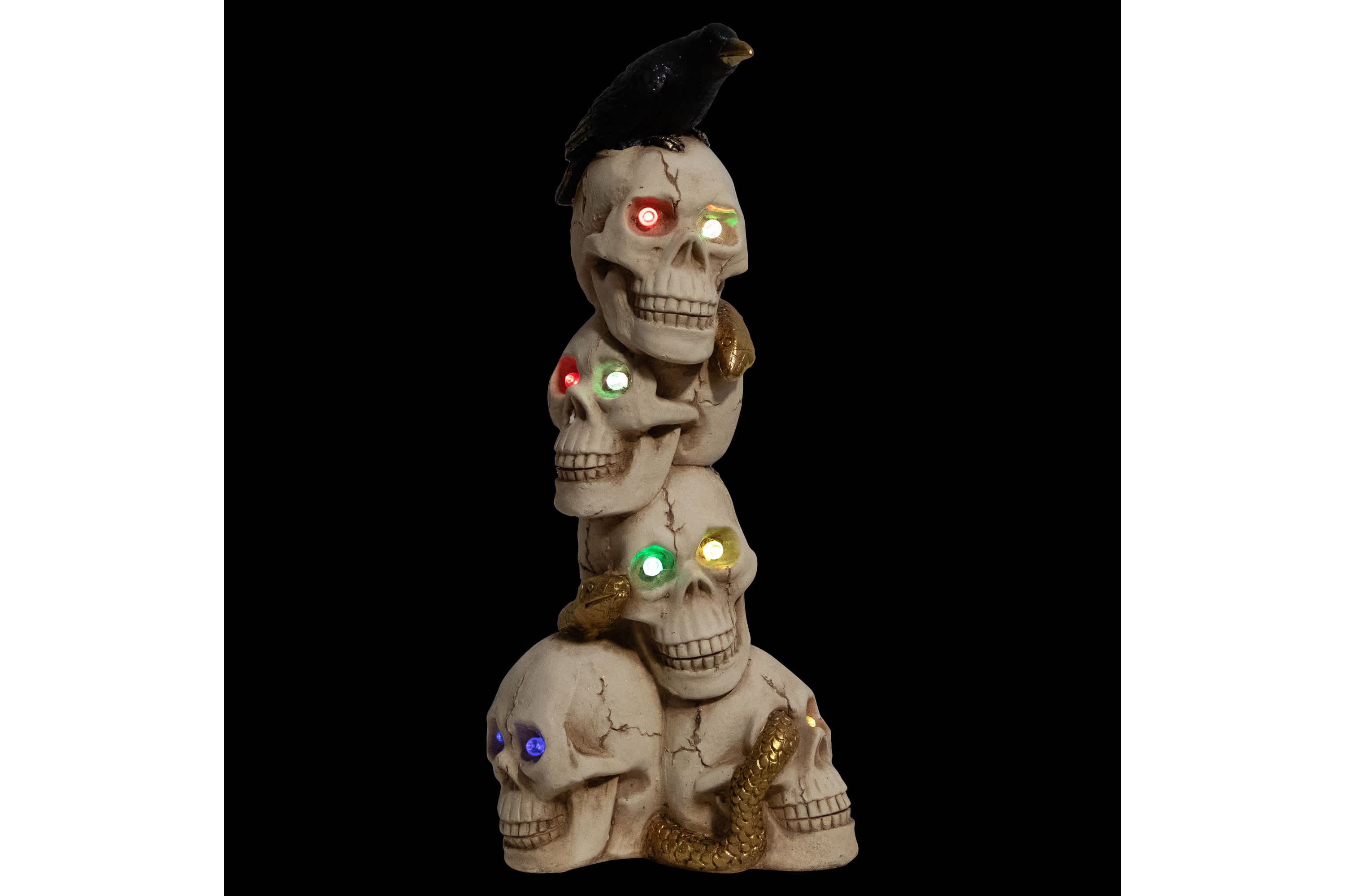 LED Lighted Skull Tower with Raven and Snake Halloween Decoration - 27.5"