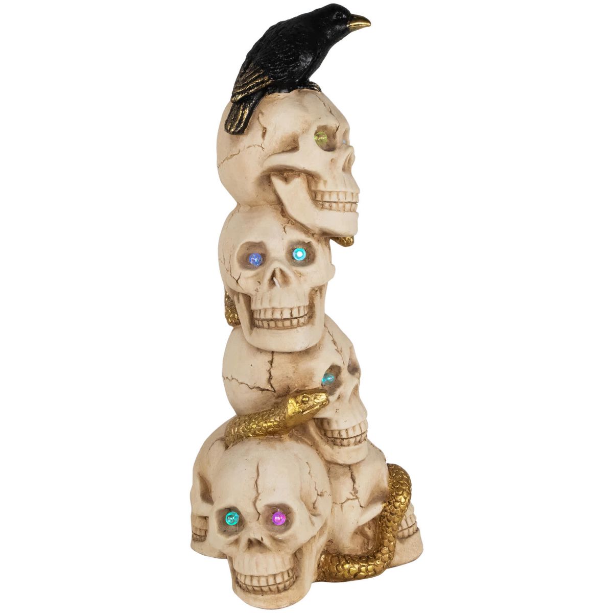 LED Lighted Skull Tower with Raven and Snake Halloween Decoration - 27.5"