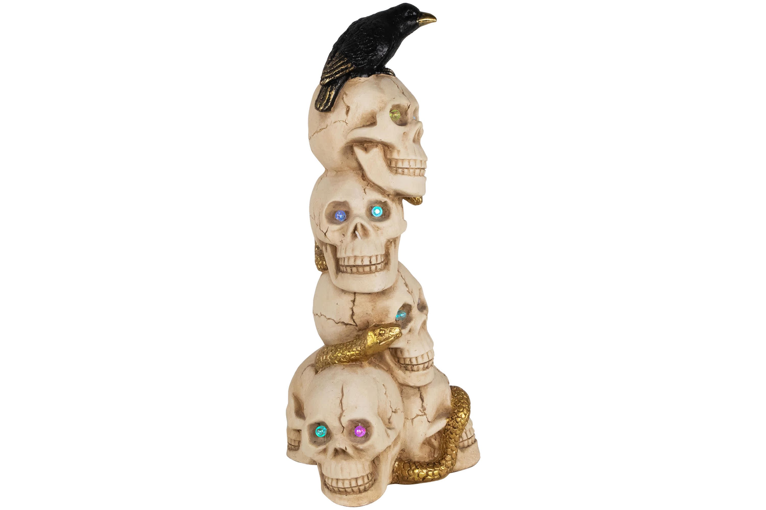 LED Lighted Skull Tower with Raven and Snake Halloween Decoration - 27.5"