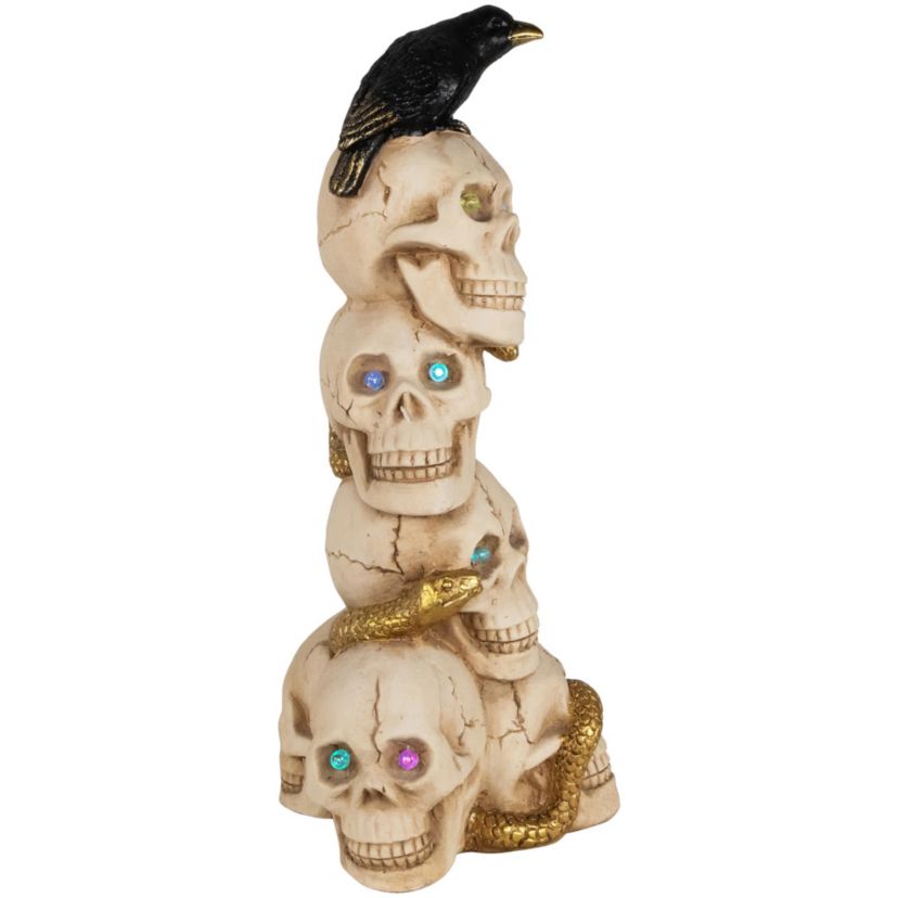 LED Lighted Skull Tower with Raven and Snake Halloween Decoration - 27.5"